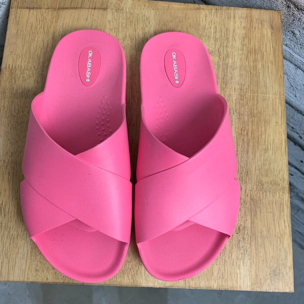 Okabashi Maddox Crossband Slide Sandals Pink Slip On Waterproof Shoes - Picture 4 of 9